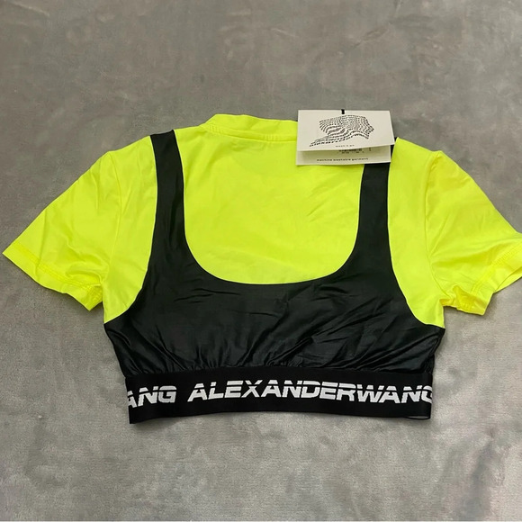 New! Alexander Wang Wash & Go Satin Jersey Logo Elastic Crop Top 27280 - Picture 7 of 8